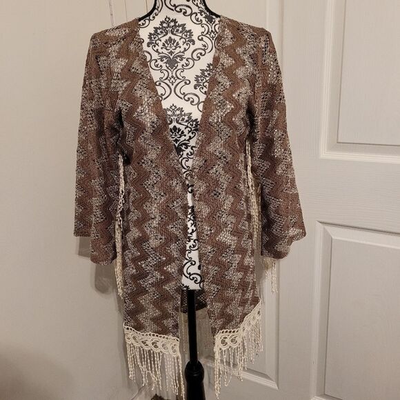 Rodeo fox open knit sleeved cardigan cover up - Picture 1 of 7